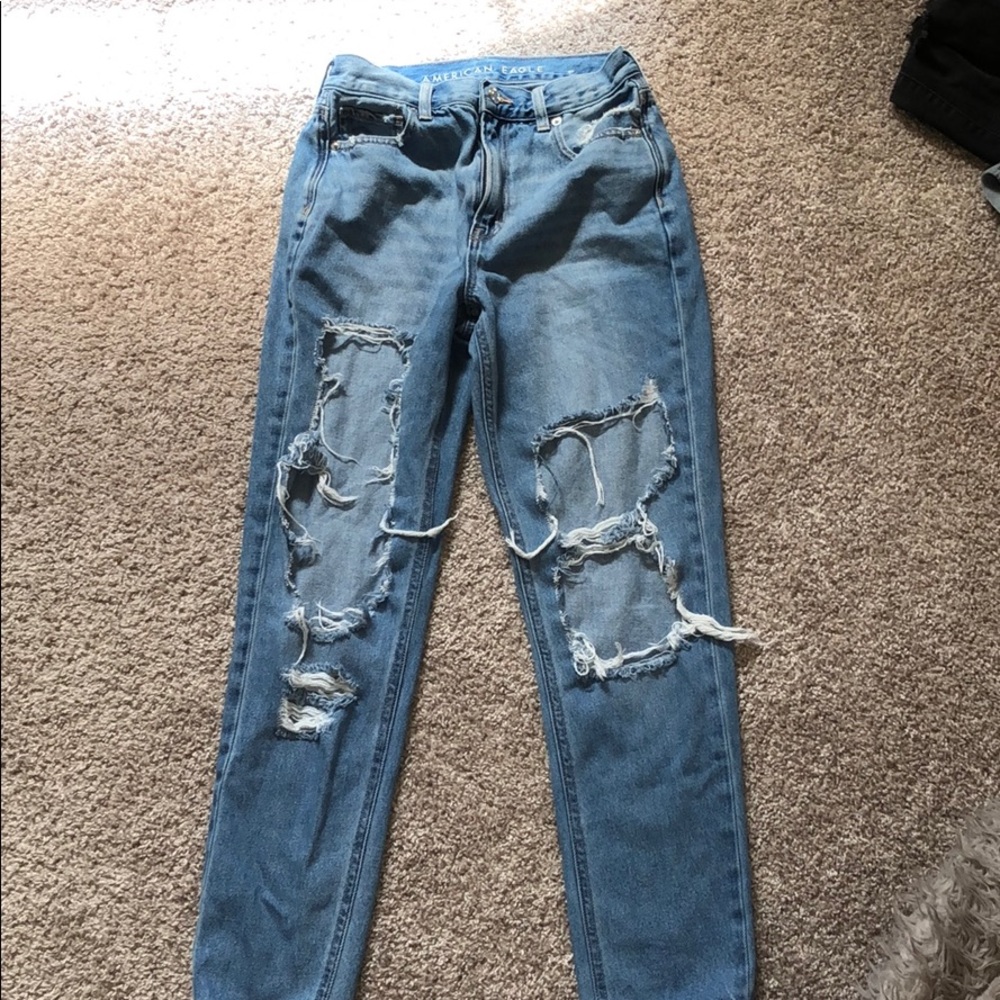 American Eagle blue, ripped, mom jeans size 2